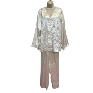 NWT Vintage Private Luxuries Ivory Satin Pajamas Rosettes Set Sz XXL(20) New